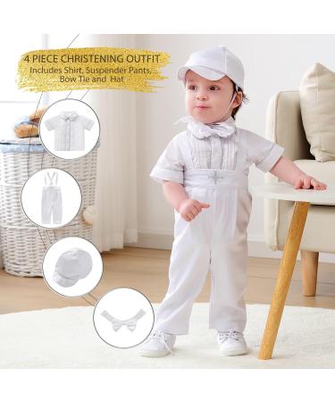 Booulfi Baby Boy's 5 Pcs Christening Baptism Outfit Set | Long Sleeve Suit 0-3 Months White - Buy Online on GoSupps.com