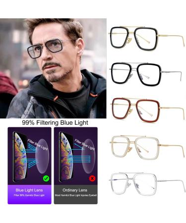 JOVAKIT Tony Stark Style Blue Light Blocking Glasses | Iron Man Retro Metal Eyeglasses for Men & Women - A1 Black Frame/Silver Temples 55mm - Buy Online on GoSupps.com
