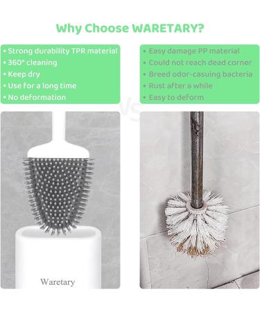 Waretary Toilet Cleaning Brush and Holder Set - Silicone Bristles, Quick-Drying Wall-Mounted Base - White Snow White - Buy Online on GoSupps.com