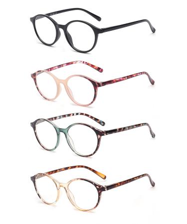 JM 3 Pack Vintage Round Reading Glasses Spring Hinge Glasses for Readers Women Men 4 Pack 2.00