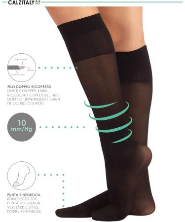 Calcitaly Knee Support Compression Stockings - 3 Pairs 10 mmHg High Compression Black & Skin Color Sizes 35-38 & 39-42 70 Den Made in Italy - Buy Online on GoSupps.com