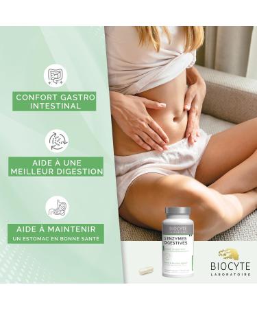 BIOCYTE 5 Digestive Enzymes - Food Supplement Digestion - Based on Amylase Cellulase Lactase Lipase Protease and Peppermint - 60 Capsules - 30 Days Taken - Buy Online on GoSupps.com