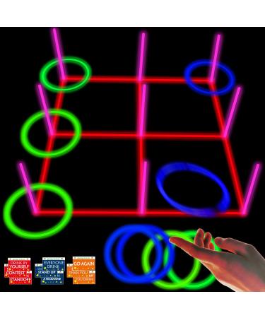 18.2 Inch 3-in-1 Glowing Ring Toss Tic Tac Toe Outdoor Game for Adults and Family blue green