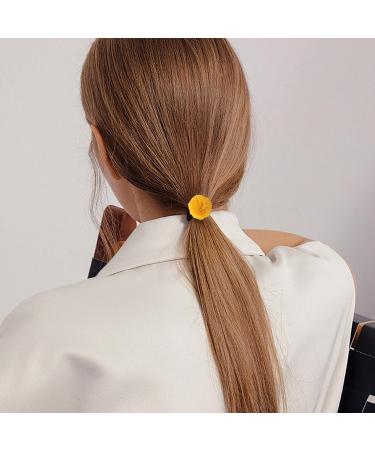 Girls Hair Ties Chic Furry Ball Hair Ties | Fashion Hair Accessories Furry Ball Ponytail Holder for Daughter Sister Friends Wife Family turmeric - Buy Online on GoSupps.com