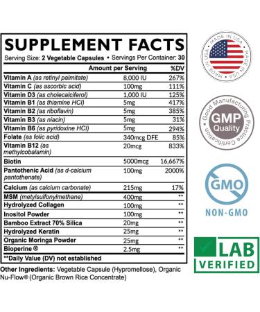 Women's Hair Growth Supplement with Collagen, Keratin & Biotin - 60 Capsules for Thicker, Fuller Hair & Faster Regrowth - Vegan & Non-GMO - 1 Month Supply - Buy Online on GoSupps.com