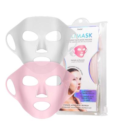 Lindo Silimask - Reusable Anti-Wrinkle Silicone Face Mask Holder for Sheet Masks Moisturizing Facial Mask Cover Prevent Evaporation Beauty Face Tool Travel Pouch Included 2 Pack