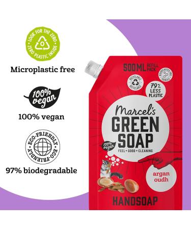 Marcel's Green Soap Hand Soap Refill Pack - Argan & Oudh Eco-Friendly & Vegan 6-Pack (500ml) - Biodegradable Liquid Soap Dispenser Refill - Buy Online on GoSupps.com