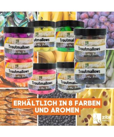 Zite Fishing Troutmallows - Premium Marshmallow Trout Bait - Vibrant Colors & Intense Flavors - 40g Can - Ideal for Combo with Natural Baits - 8 Mix Bundle - Buy Online on GoSupps.com