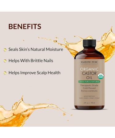 Buy MAJESTIC PURE USDA Organic Castor Oil - 100% Pure Hexane Free Cold Pressed for Hair Eyelashes Eyebrows & Nails - Moisturizing Carrier Oil - 4 Fl Oz - Buy Online on GoSupps.com