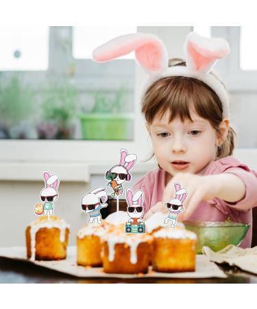 Kids' Vintage Rock Easter Bunny Cupcake Toppers Set of 18 - Perfect for boys and girls for their spring Easter party baby shower party birthday party or rock party decorations - SugarGera - Buy Online on GoSupps.com