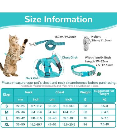Cat Harness and Lead Set Adjustable Kitten Harness with Collar Pendant Mesh Cat Lead Harness with Reflective Strips Escape-Proof for Large Medium Small Cats Dogs Pets Walking(Blue S) S Blue - Buy Online on GoSupps.com