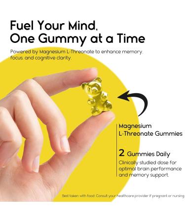 Magnesium L-Threonate Gummies for Adults & Kids 2000mg Brain Supplements for Memory and Focus - Calm Magnesium Gummies for Improved Sleep and Healthy Mind - 60 Count (Pack of 1) - Buy Online on GoSupps.com