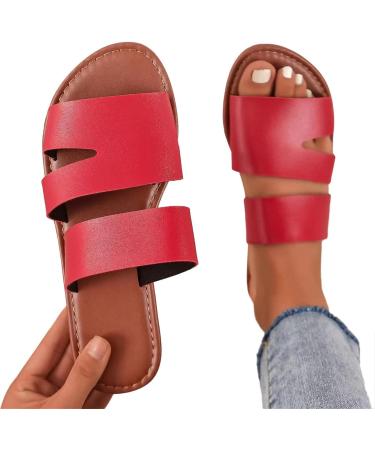 Fanelod Flat Summer Sandals for Women | Comfortable Open Toe Rubber Sandals | Leisure Beach Shoes in Red - 40 EU - Buy Online on GoSupps.com