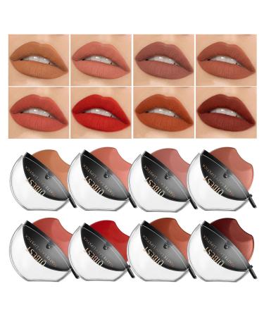 8 Colors Lazy Lipstick Set Long-Lasting Non-Tarnish Non-stick Cup Waterproof Matte Velvet Cream Lipstick High Pigment Easy To Color Lip Stick Set for Women and Girls