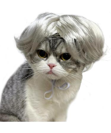 Funny Dog & Cat Role Play Wig - Perfect for Halloween Christmas & Parties | Silver White Pet Wig for Small Medium & Large Dogs - Buy Online on GoSupps.com