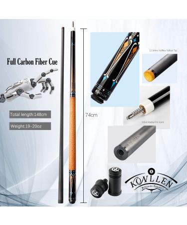 KONLLEN Carbon Fiber Pool Cue Stick Professional Cues (Full Carbon Technology Low Deflection Billiard Cue Stick 12.5mm 147cm) jf-carbon - Buy Online on GoSupps.com
