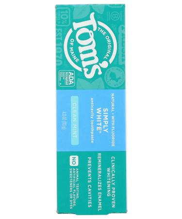 Buy Toms of Maine Simply White Clean Mint Toothpaste 4 OZ - Natural Whitening & Fresh Breath - International Shipping Available - Buy Online on GoSupps.com