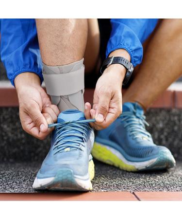 Ankle Support Brace XL - Side Stabilizers, Cross Fixing Belt - Sports Injury Recovery, Ankle Sprain Relief - Grey XL - Buy Online on GoSupps.com