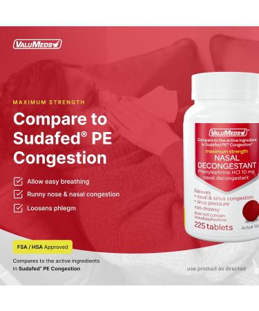 ValuMeds Nasal Decongestant PE - 225 Non-Drowsy Tablets | Fast Sinus Relief with Phenylephrine HCl 10mg | Comparable to Sudafed PE - Buy Online on GoSupps.com
