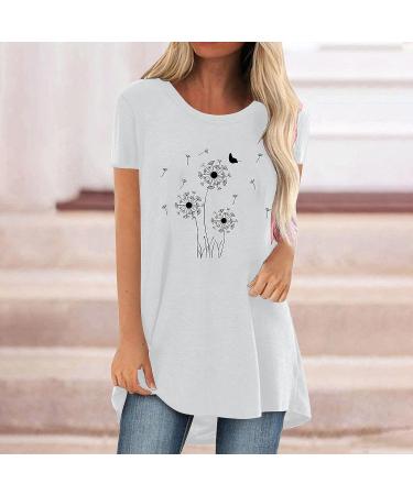 Dandelion Print Sequin Top - Women's Loose Short Sleeve Shirt in Stylish Solid Color - Buy Online on GoSupps.com