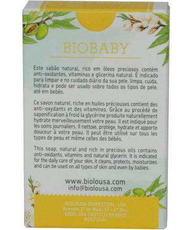  BioLousa Biobaby ideal soap for babies and delicate skin is very gentle and natural cold process organic superfatted with 8% organic sweet almond oil 100g Ideal for frequent hand washing - Buy Online on GoSupps.com