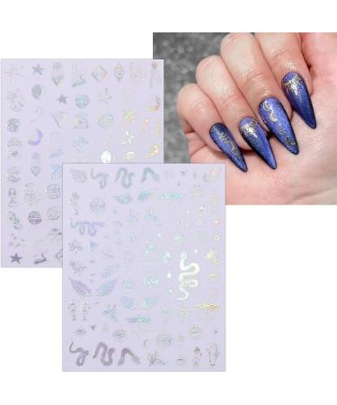 JMEOWIO 10 Sheets Moon Star Snake Nail Art Stickers Decals Self-Adhesive Silver Aurora Wing Nail Supplies Nail Art Design Decoration Accessories - Buy Online on GoSupps.com