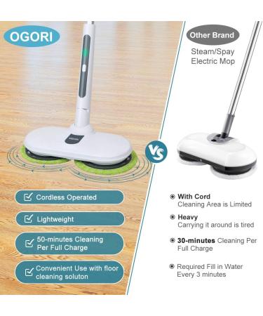 OGORI Cordless Electric Spin Mop | Rechargeable Dual Scrubber Cleaner | For Hardwood, Tile, Vinyl & Laminate Floors | 4 Reusable Pads - Buy Online on GoSupps.com