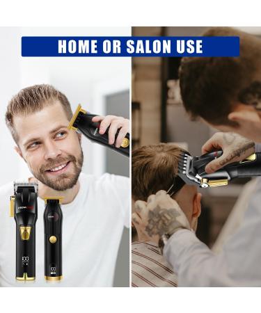 Hiena Pro Cordless T Liners Hair Clippers Set - Rechargeable Barber Trimmer with Led Display - Professional Hair Cutting Kit for Men - Black Gold - Buy Online on GoSupps.com