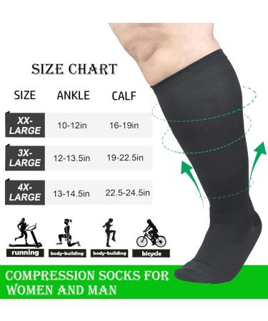 1/3 Pair Compression Socks for Wide Calf - Flight Socks for Men & Women | Extra Large Circulatory Support - Ideal for Nurses Running Pregnancy - Black 4XL - Buy Online on GoSupps.com