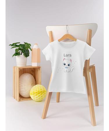 Personalized Name Gift T-Shirt for Girls - Cute Cat Design by Shirtracer - Cat Lovers' White Tee 128 - Buy Online on GoSupps.com