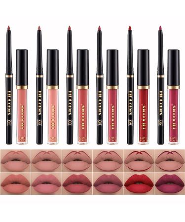 Velvety Nude & Dark Red Matte Lip Liner and Glaze Set - Long Lasting & Waterproof Makeup Gift for Women - Buy Online on GoSupps.com