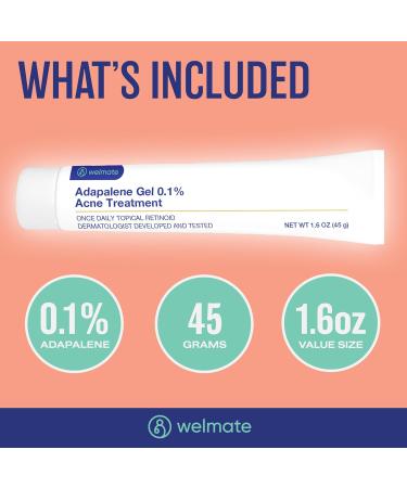 WELMATE - Adapalene Gel 0.1% - Acne Treatment - Skin Care - Daily Topical - Acne Skincare - Pimple Cream - Acne Cream - Oil & Fragrance Free - 1.6oz / 45g 1 Pack - Buy Online on GoSupps.com