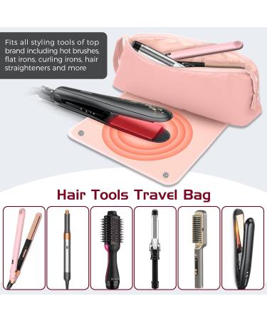 2-in-1 Heat Resistant Hair Tools Travel Bag - Organizer for Flat Irons Curling Irons & Accessories - Perfect Heat Mat for On-the-Go - Pink - Buy Online on GoSupps.com