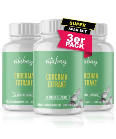 Vitabay turmeric capsules high -dose - vegan 270 capsules 500mg with pepper - turmeric curcuma capsules high dose curcumin capsules high doses piperin extract turmeric extract kukuma 90 pieces (3 Pack)