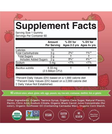 USDA Organic Probiotic Gummies for Kids - Digestive & Immune Support Supplement | Vegan, Non-GMO, Gluten Free | 60 Count - Buy Online on GoSupps.com