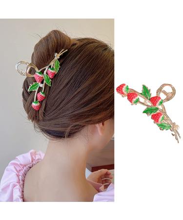 Hair Claw Clips for Thick Hair Red Strawberry Hair Clips Large Hair Barrettes Gold Hair Accessories Hair Decorations for Long Hair for Women French Banana Clips Cute Metal Hair Ornaments 1Pcs