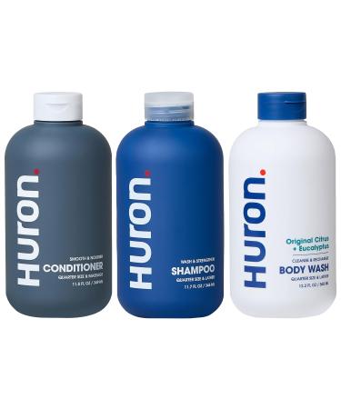 Huron Shower Kit - Shampoo Conditioner & Body Wash For Men - Citrus + Eucalyptus Scent - Hydrating & Nourishing Men's Shampoo & Conditioner Shower Kit - Citrus + Eucalyptus
