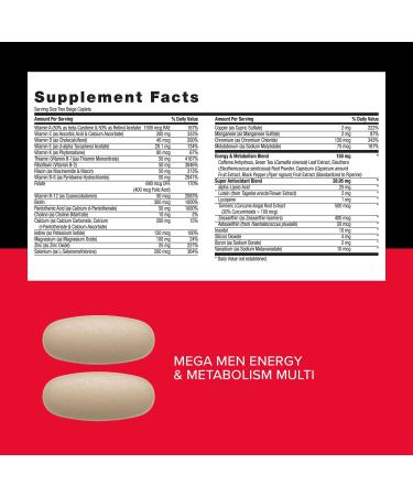 GNC Mega Men Energy and Metabolism Vitapak Program Convenient Complete Nutrition 5 Products in 1 Packet Calorie Burn Thermogenic 300mg Caffeine 30 Daily Packs - Buy Online on GoSupps.com