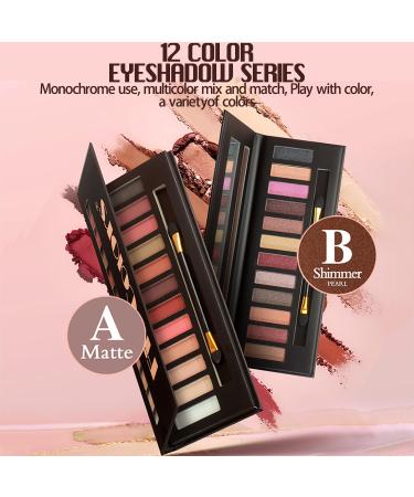 Buy 12 Color Eyeshadow Palette - Naked Nude Long-Lasting Waterproof Cruelty-Free Blendable Formula | Includes Dual-Ended Brush & Mirror - Perfect Neutral Makeup Palette - Buy Online on GoSupps.com