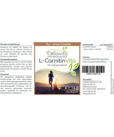 Cellavita L-Carnitine Vita - High-Dose Carnitine Tartrate Powder & Capsules (120) | Premium Amino Acid Supplement for Optimal Health - Buy Online on GoSupps.com