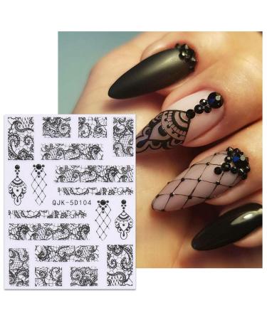 JMEOWIO 3D Flower Nail Art Stickers | Black & White Self-Adhesive Decals | 4 Sheets of 5D Lace & Leaves Design Accessories - Buy Online on GoSupps.com