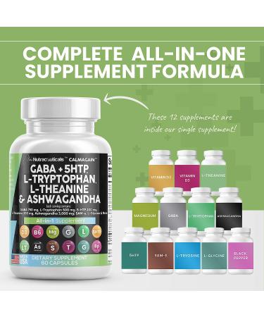 Clean Nutraceuticals GABA 750mg 5 HTP 200mg L Tryptophan 500mg L Theanine 200mg Ashwagandha 3000mg SAM-e L-Glycine - Mood Support Vitamins for Women and Men with L-Tyrosine - Made in USA 60 Caps - Buy Online on GoSupps.com