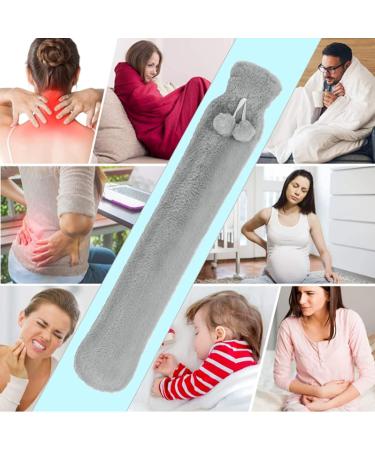RiyaNed Long Hot Water Bottle 2L Natural Rubber with Soft Fluffy Cover - Heat Therapy Wrap for Neck - Personalized Cute Design for Children, Men, Women (Grey) - Buy Online on GoSupps.com