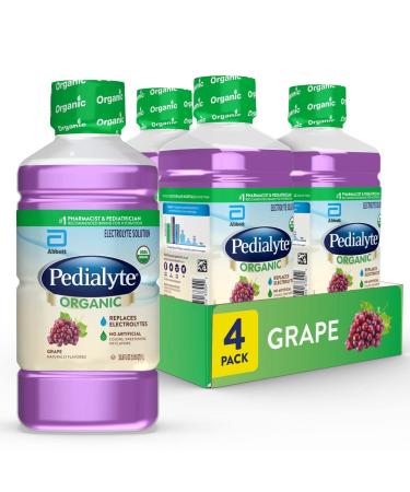 Pedialyte Organic Electrolyte Drink, Advanced Hydration for Kids & Adults, With Zinc for Immune Support, Grape, 1 Liter 33.8 Fl Oz (Pack of 4) - Buy Online on GoSupps.com