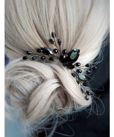 Anglacesmade Bridal Black Crystal Hair Comb Marquise Back Comb Wedding Headpiece Prom Party Festival Hair Accessories for Women and Girls