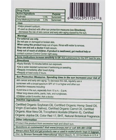 Bronzo Sensuale SPF 4 Sunscreen with Organic Hemp Oil - 8.5 Oz - Buy Online on GoSupps.com