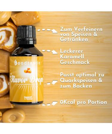 Buy Foodtastic Caramel Flavor Drops 50ml - Calorie-Free Sugar-Free Aroma Drops for Delicious Taste | Flavrops - Buy Online on GoSupps.com