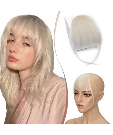 Elailite Clip in Fringe Human Hair Wispy Air Bangs (Super Thin Type) - 100% Real Remy Natural Hair Bangs 5 Inch With Temples Hair Piece 15g - #60 Platinum Blonde