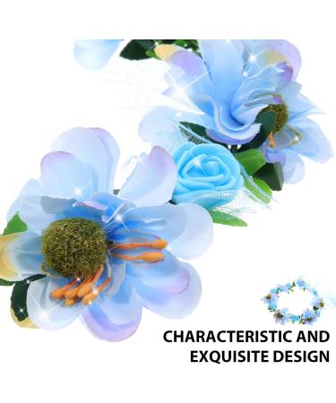Lurrose Flower Head Wreath Floral Crown Headpiece Flower Headband with Adjustable Ribbon for Party Wedding Festival Sky blue - Buy Online on GoSupps.com
