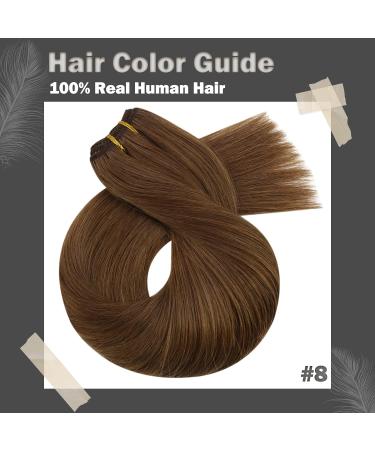 Moresoo Chestnut Brown Weft Hair Extensions | Real Human Hair | 24 Inch Double Weft | 100g/Pack | #8 - Buy Online on GoSupps.com